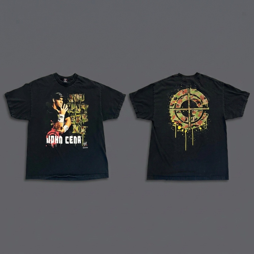 Vintage 2007 WWE John Cena T Shirt 2XL You Cant See Me Camo Graphic Fifth Sun
